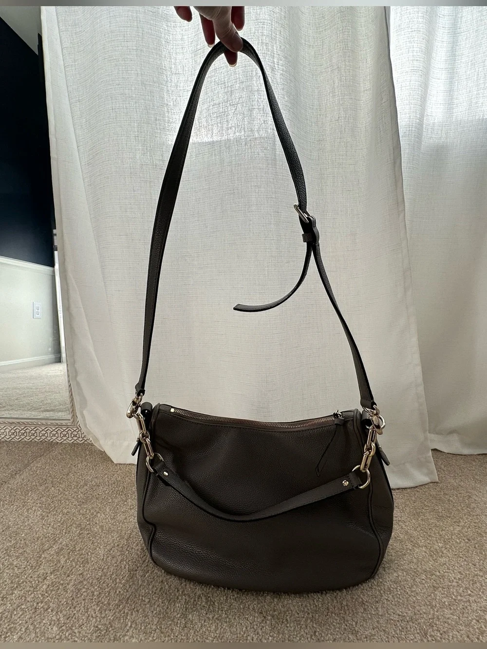 kate spade Pebbled Leather Hobo Bag in Dark Grey